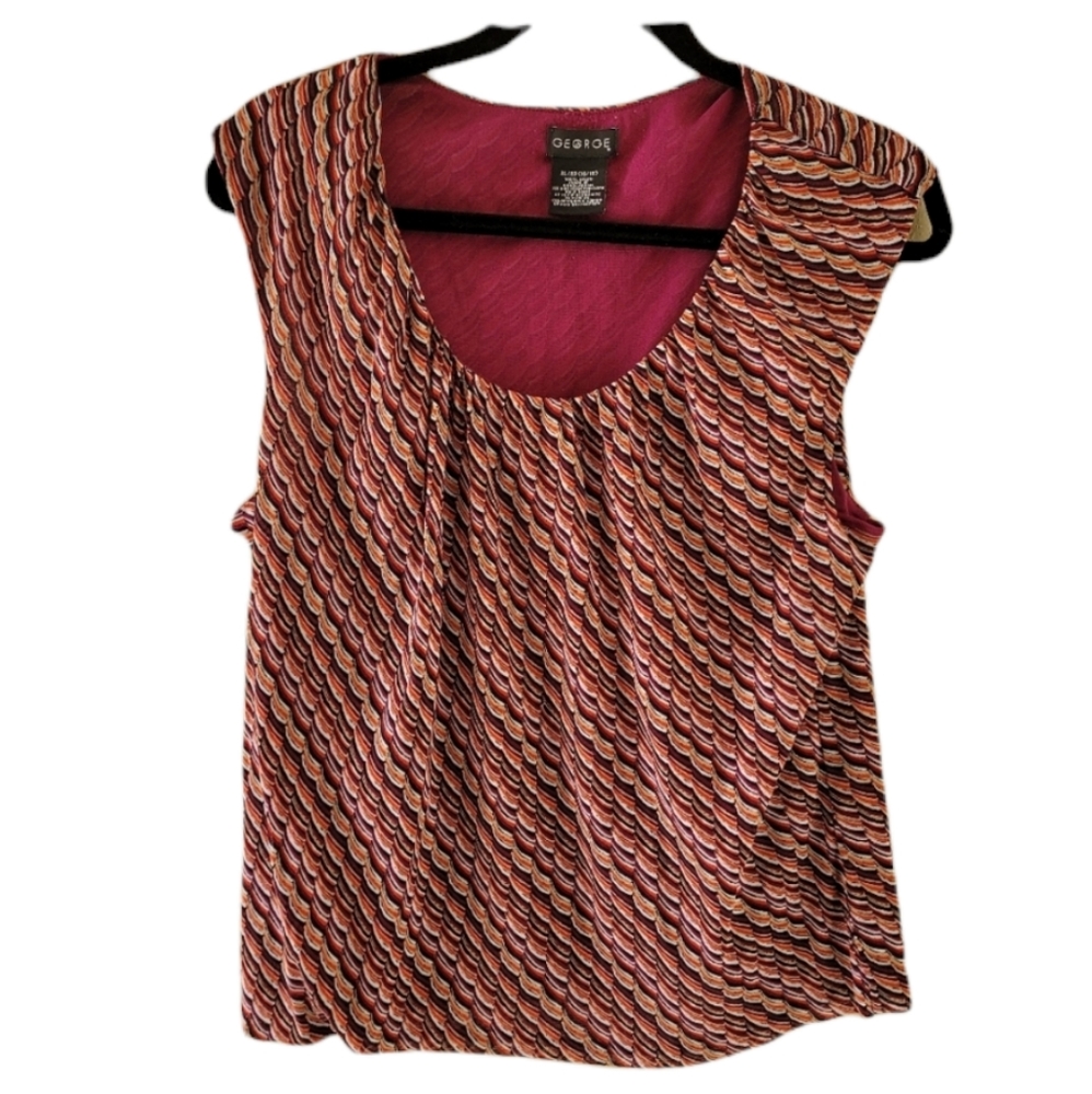 George sleeveless blouse. Maroon, orange, & white